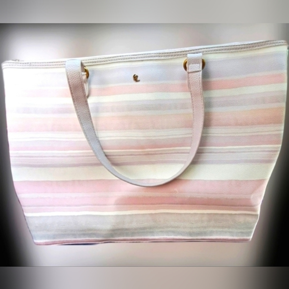 NWOT Elliott Lucca Aria Oversize Pastel Stripe Vegan Leather Tote Travel Purse